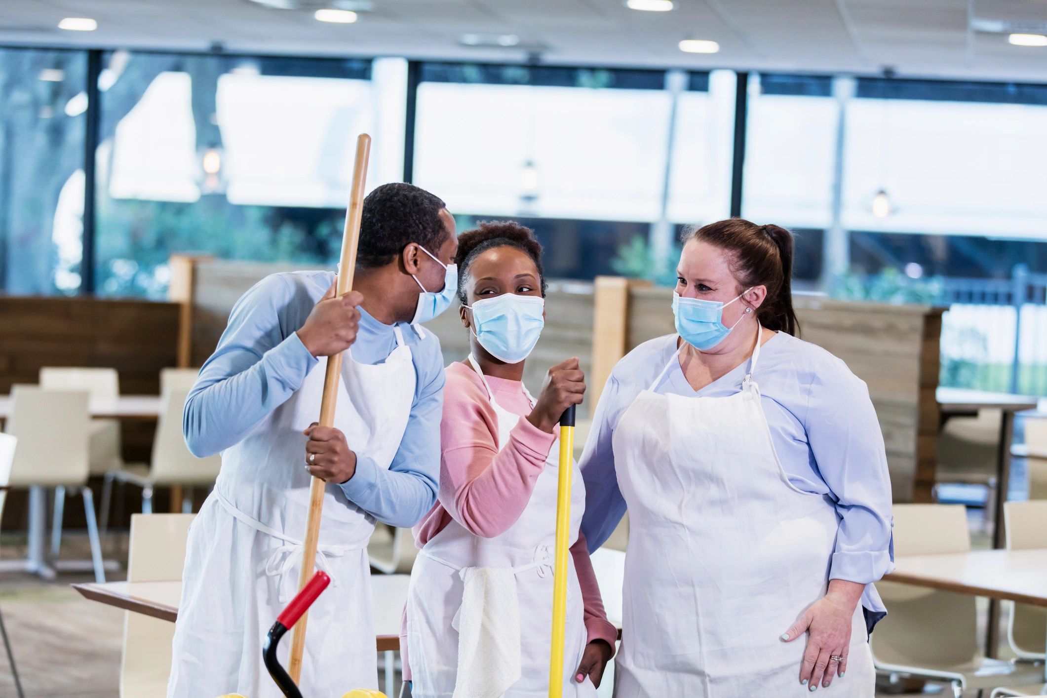Commercial cleaning team preparing to service a facility
