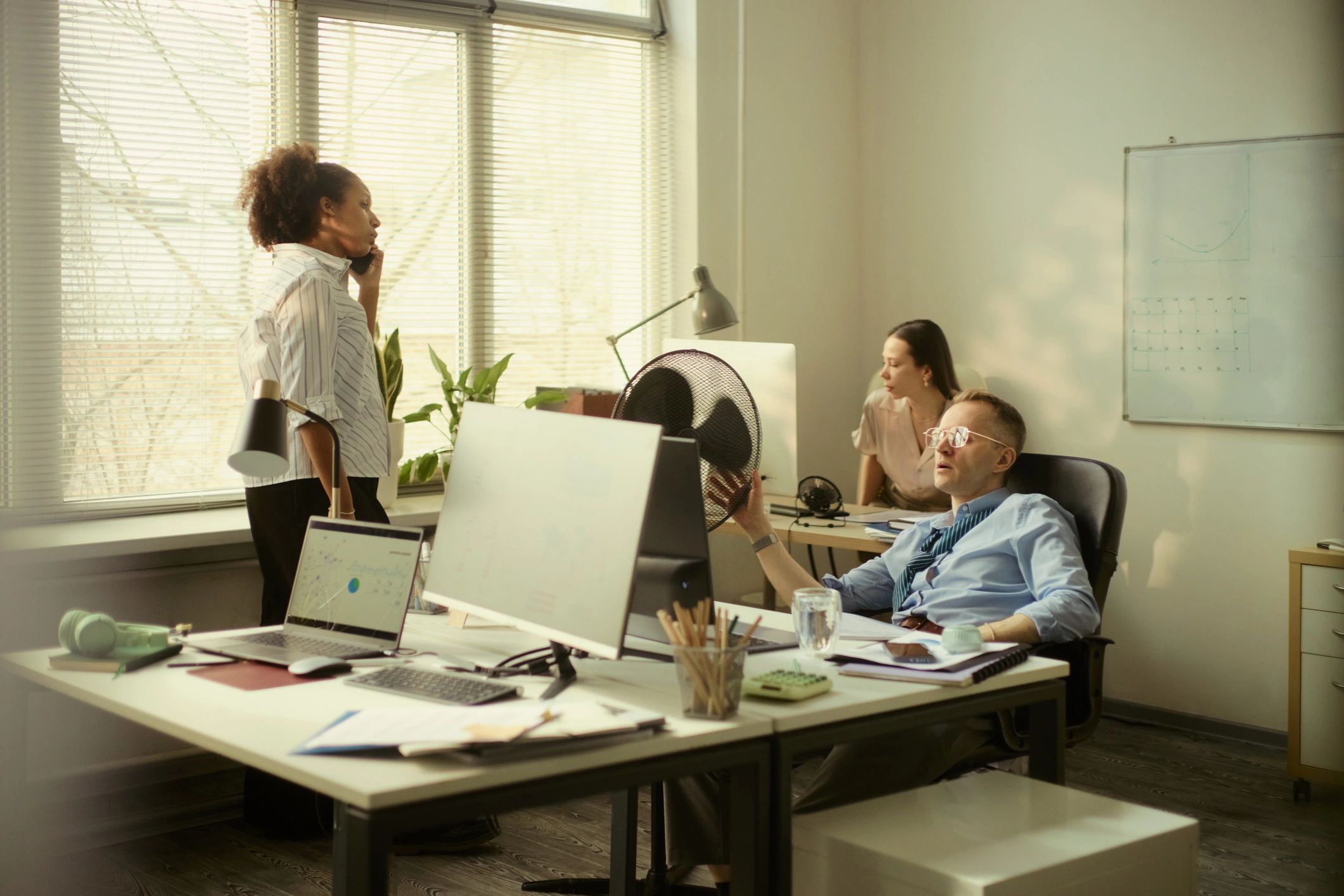 Office team working in a clean professional workspace